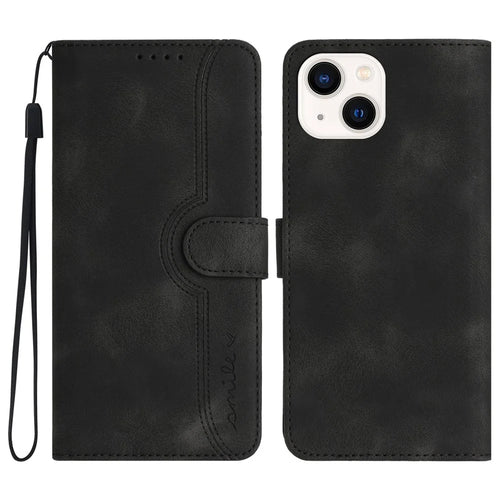YX003 For iPhone 13 / 14 Cell Phone Case Imprinted Pattern PU Leather Stand Multifunction Wallet Flip Cover - Black - 1