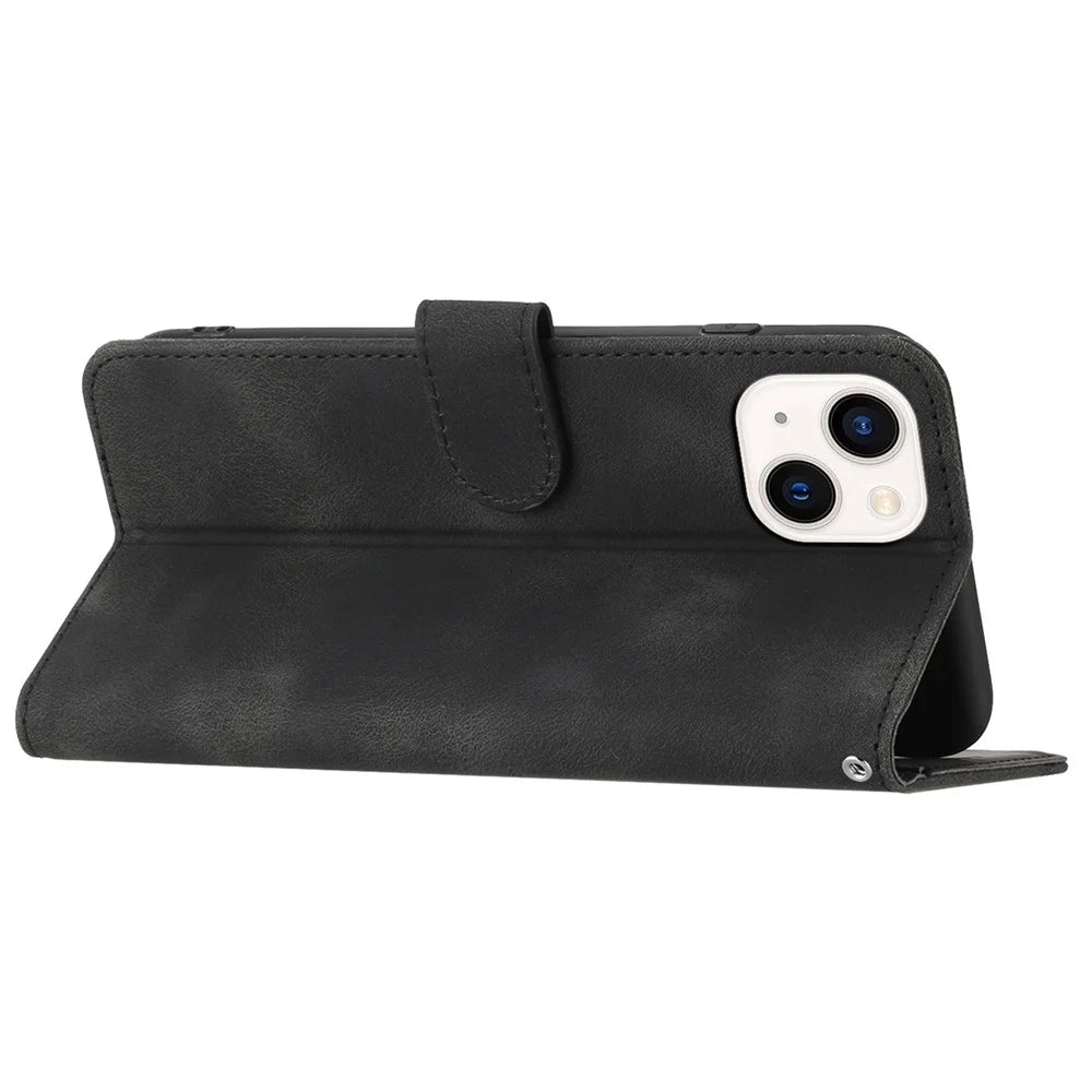 YX003 For iPhone 13 / 14 Cell Phone Case Imprinted Pattern PU Leather Stand Multifunction Wallet Flip Cover - Black - 3