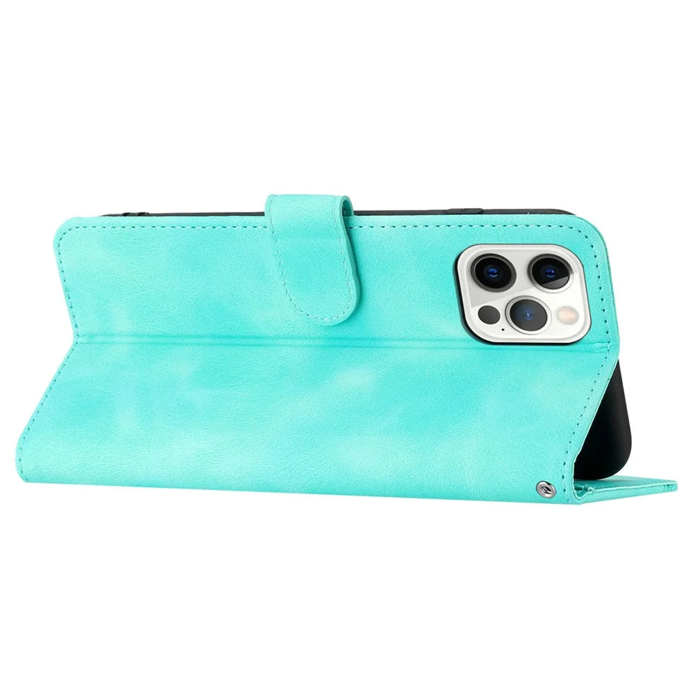 YX003 For iPhone 13 Pro 6.1 inch Stand Phone Case Imprinted Wallet Anti-Scratch PU Leather Smartphone Cover - Baby Blue - 3