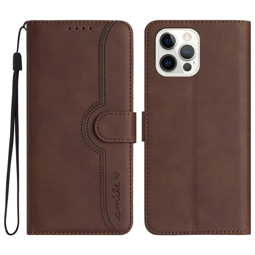 YX003 For iPhone 14 Pro Max Anti-drop Phone Case PU Leather Wallet Stand Imprinted Cover - Coffee - 1