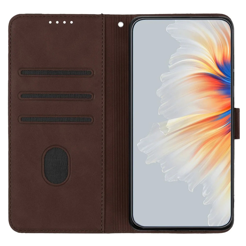 YX003 For iPhone 14 Pro Max Anti-drop Phone Case PU Leather Wallet Stand Imprinted Cover - Coffee - 2