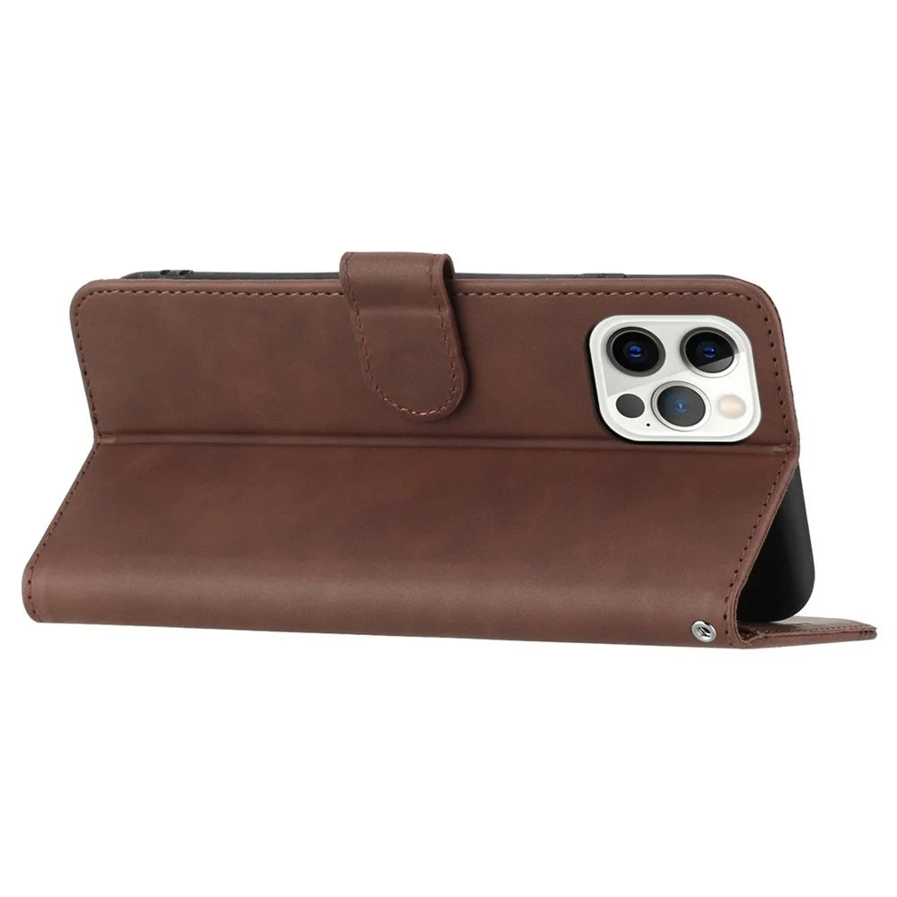 YX003 For iPhone 14 Pro Max Anti-drop Phone Case PU Leather Wallet Stand Imprinted Cover - Coffee - 3