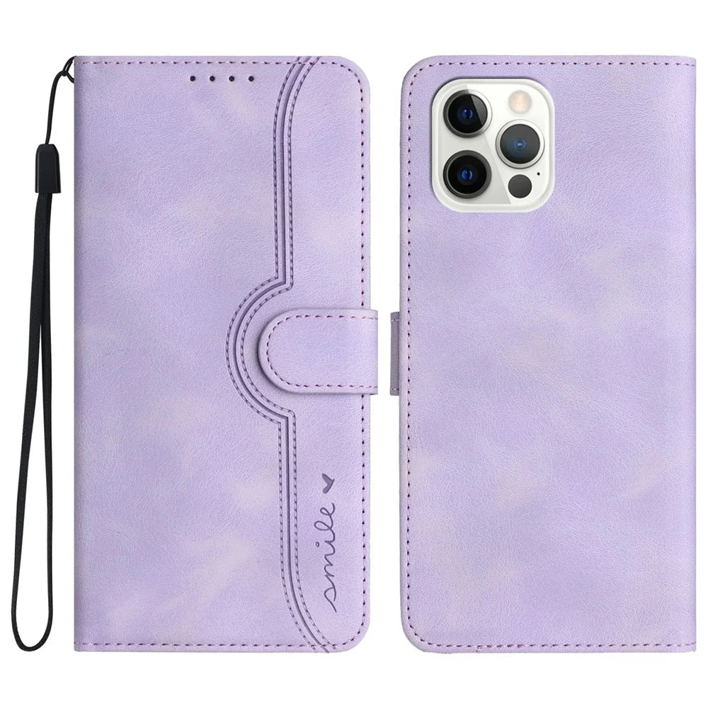 YX003 For iPhone 13 Pro Max 6.7 inch PU Leather Shockproof Phone Case Flip Stand Imprinted Wallet Cover - Light Purple - 1