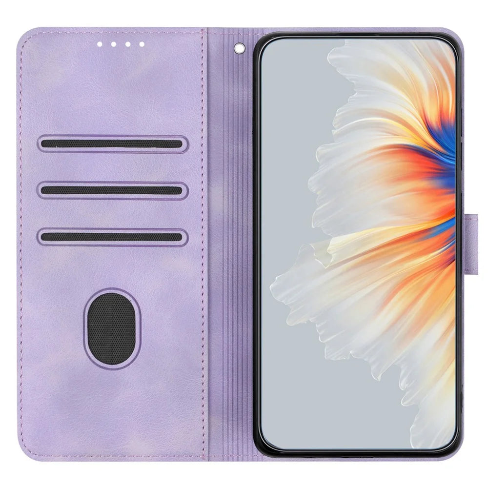 YX003 For iPhone 13 Pro Max 6.7 inch PU Leather Shockproof Phone Case Flip Stand Imprinted Wallet Cover - Light Purple - 2