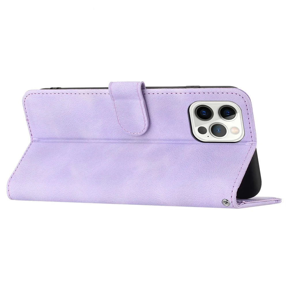 YX003 For iPhone 13 Pro Max 6.7 inch PU Leather Shockproof Phone Case Flip Stand Imprinted Wallet Cover - Light Purple - 3