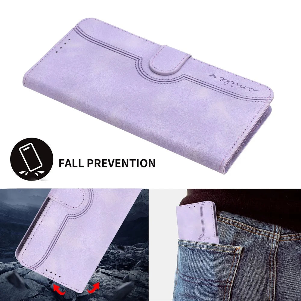 YX003 For iPhone 13 Pro Max 6.7 inch PU Leather Shockproof Phone Case Flip Stand Imprinted Wallet Cover - Light Purple - 7