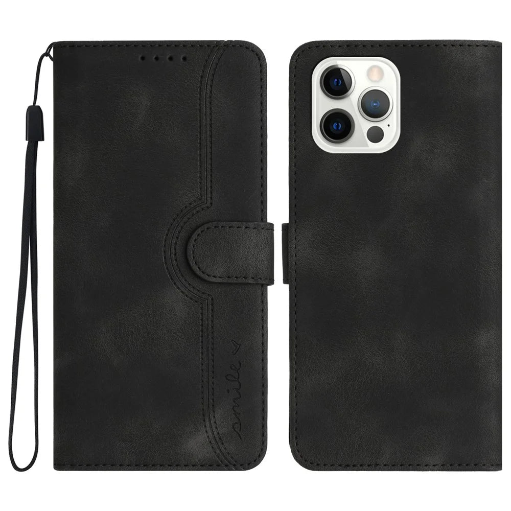 YX003 For iPhone 14 Pro Imprinted Leather Phone Cover Anti-drop Wallet Stand Case - Black - 1