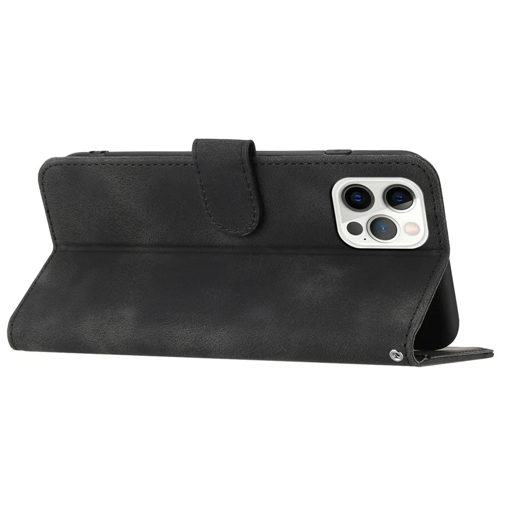 YX003 For iPhone 14 Pro Imprinted Leather Phone Cover Anti-drop Wallet Stand Case - Black - 3