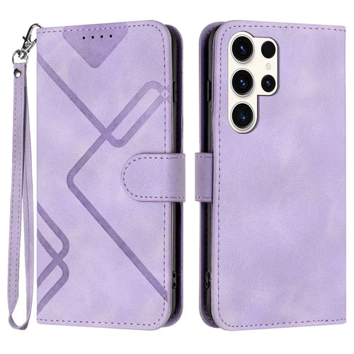 YX0040 For Samsung Galaxy S23 Ultra Phone Case Leather Wallet Stand Imprinted Cover - Light Purple - 1
