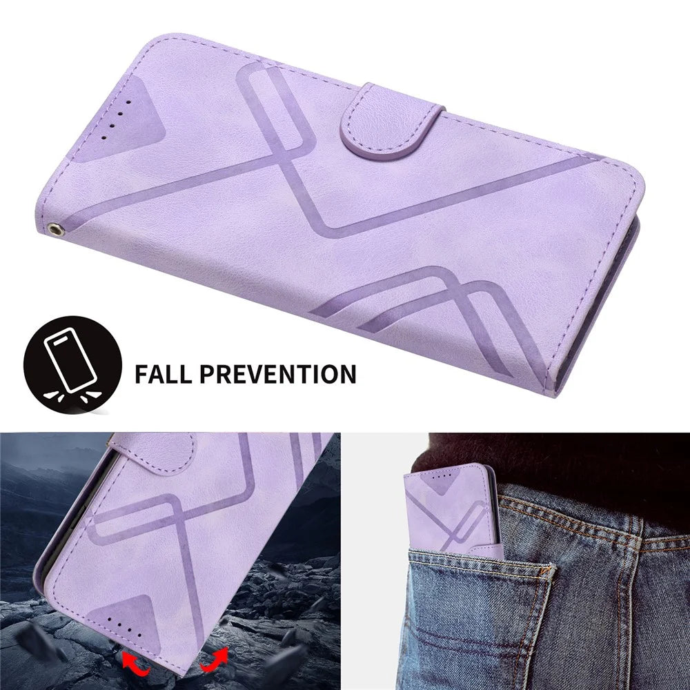 YX0040 For Samsung Galaxy S23 Ultra Phone Case Leather Wallet Stand Imprinted Cover - Light Purple - 5