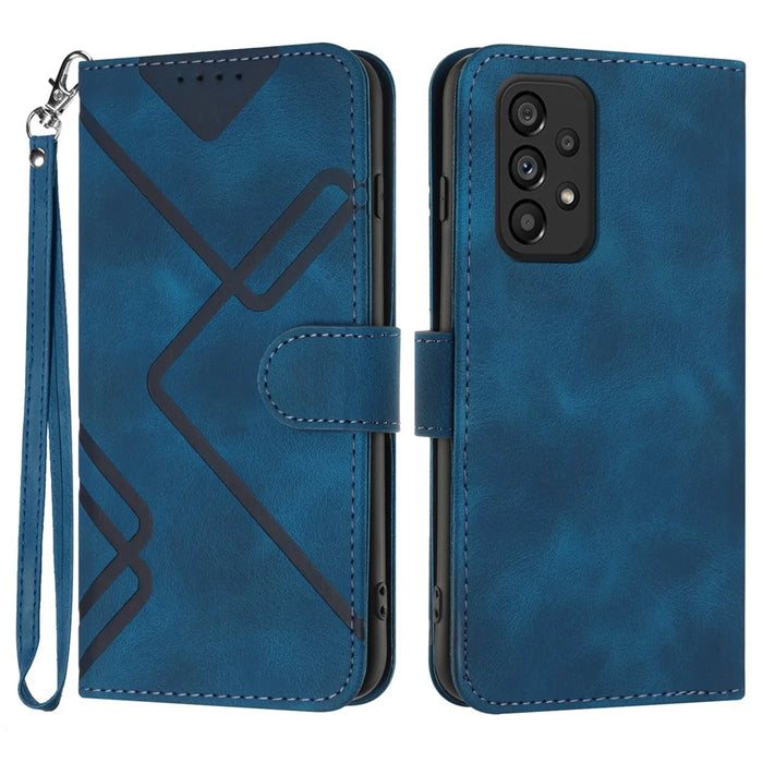 YX0040 For Samsung Galaxy A73 5G Anti-Dust PU Leather Cover Wallet Phone Stand Case with Imprinted Pattern - Sapphire - 1