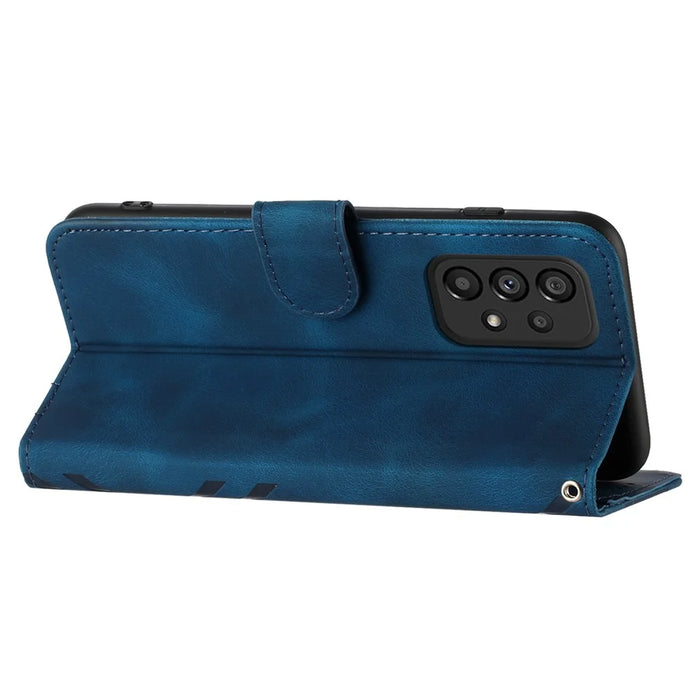 YX0040 For Samsung Galaxy A73 5G Anti-Dust PU Leather Cover Wallet Phone Stand Case with Imprinted Pattern - Sapphire - 4