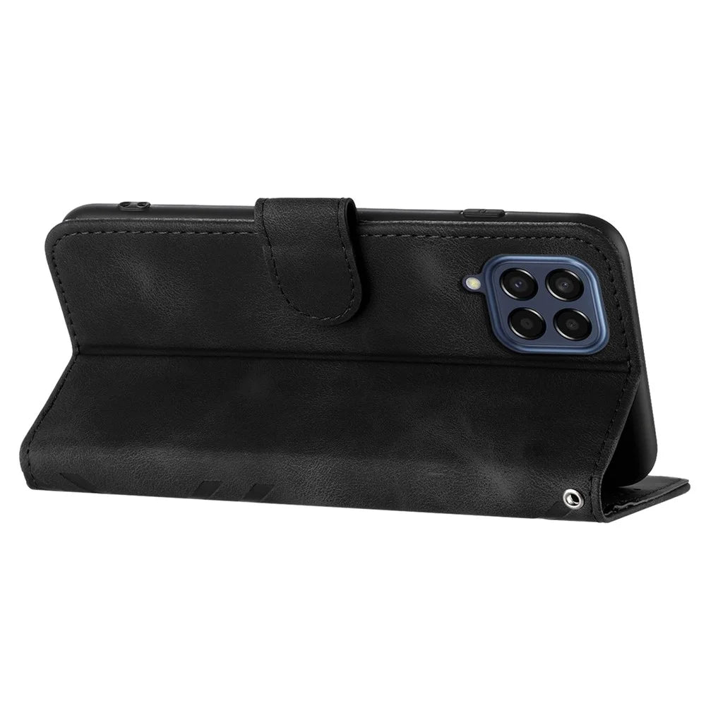 YX0040 For Samsung Galaxy M33 5G (Global Version) Wallet Phone Case Imprinted Pattern PU Leather Phone Stand Cover - Black - 4