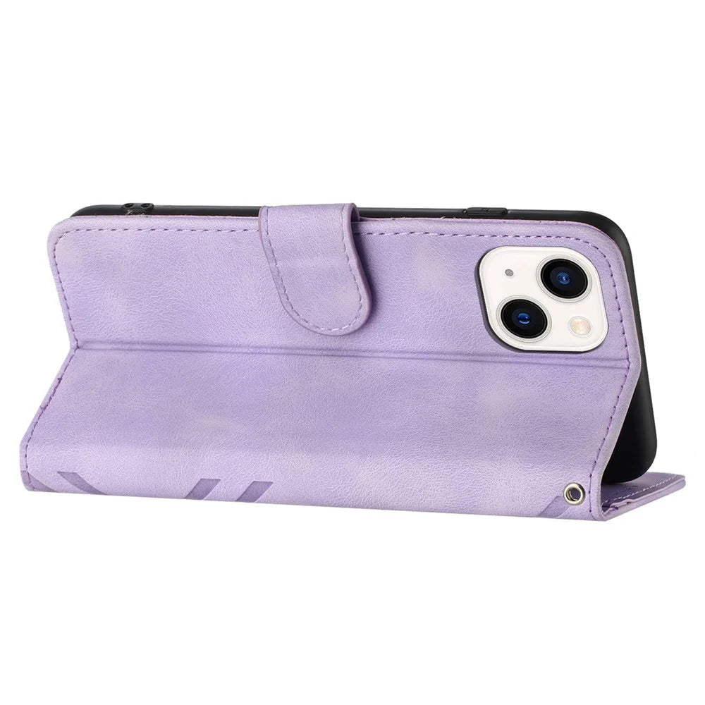 YX0040 For iPhone 13 mini 5.4 inch Stylish Imprinted Phone Case PU Leather Wallet Stand Cover - Light Purple - 4