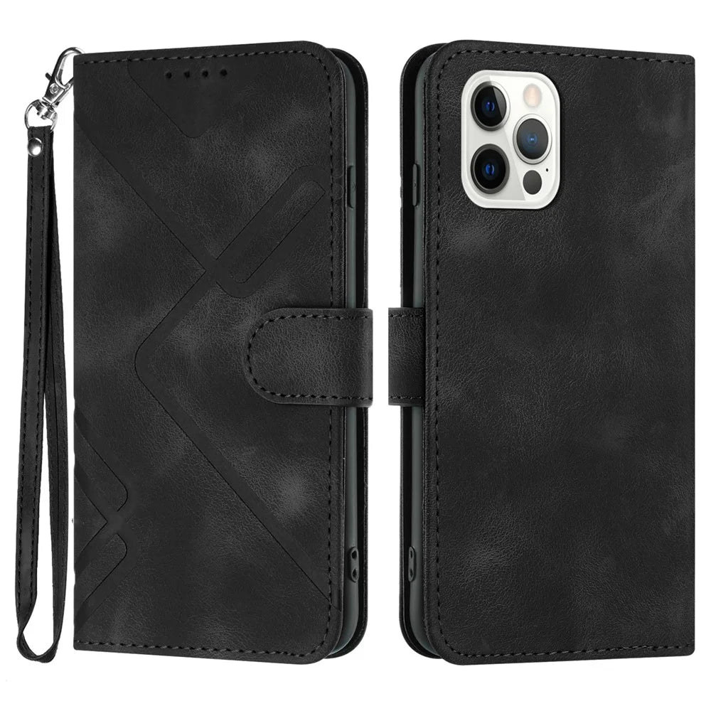 YX0040 For iPhone 14 Pro Max Leather Wallet Phone Case Imprinted Stand Protective Cover - Black - 1