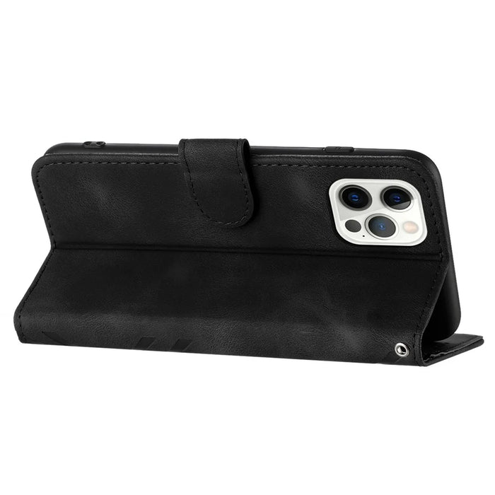 YX0040 For iPhone 14 Pro Max Leather Wallet Phone Case Imprinted Stand Protective Cover - Black - 4