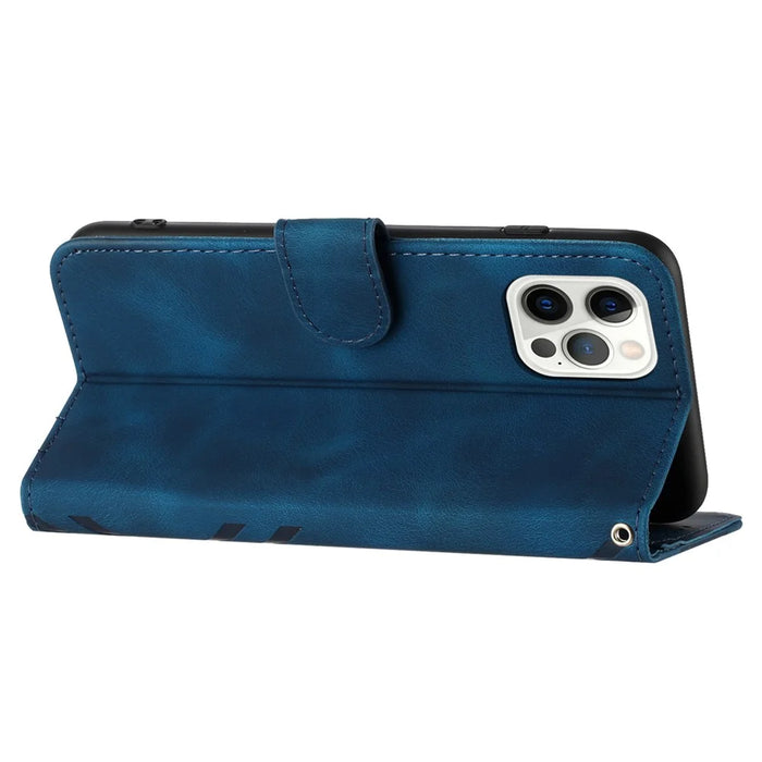 YX0040 For iPhone 14 Pro Imprinted Pattern Phone Stand Case PU Leather Magnetic Cover Wallet - Sapphire - 4