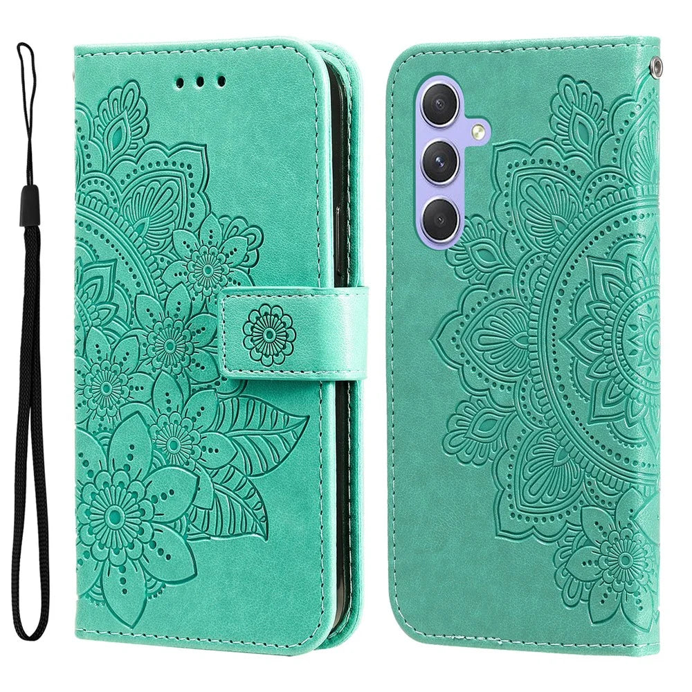 For Samsung Galaxy M54 5G / F54 5G Case Floral Pattern PU Leather Wallet Stand Phone Cover - Green - 1