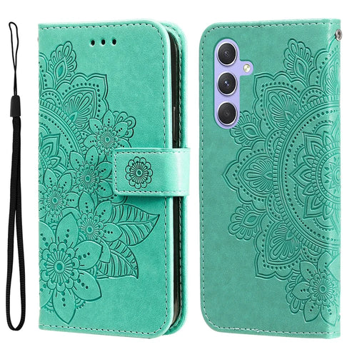 For Samsung Galaxy M54 5G / F54 5G Case Floral Pattern PU Leather Wallet Stand Phone Cover - Green - 1