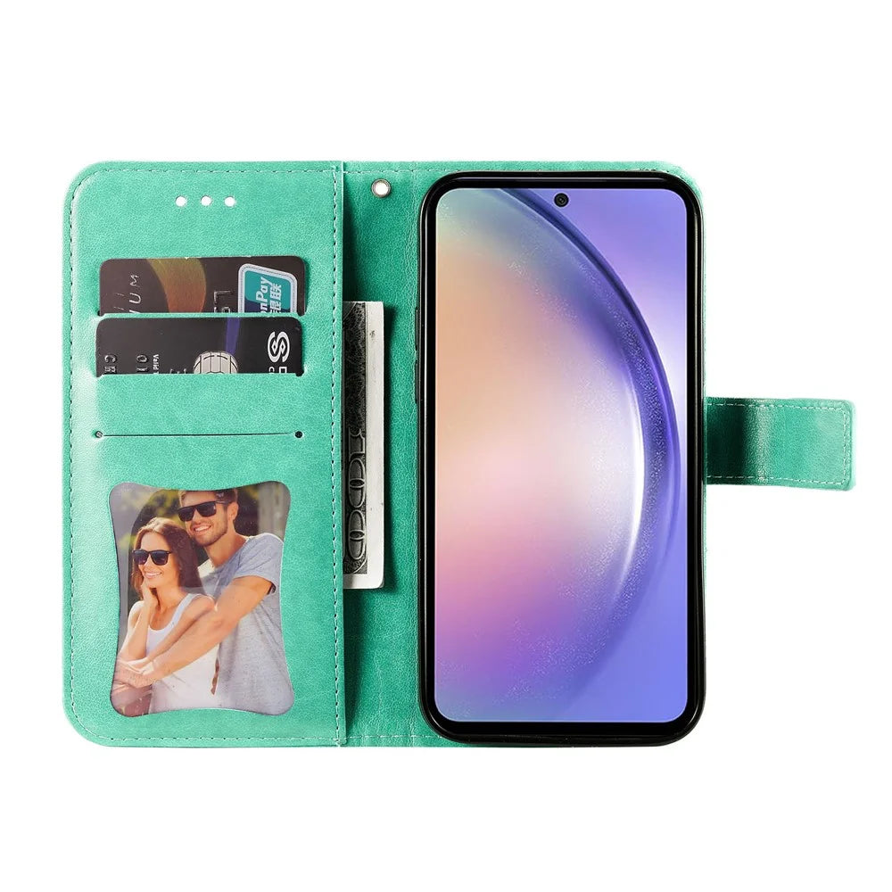 For Samsung Galaxy M54 5G / F54 5G Case Floral Pattern PU Leather Wallet Stand Phone Cover - Green - 2