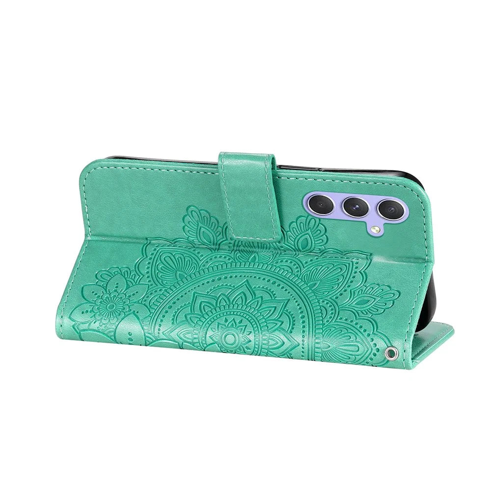 For Samsung Galaxy M54 5G / F54 5G Case Floral Pattern PU Leather Wallet Stand Phone Cover - Green - 3