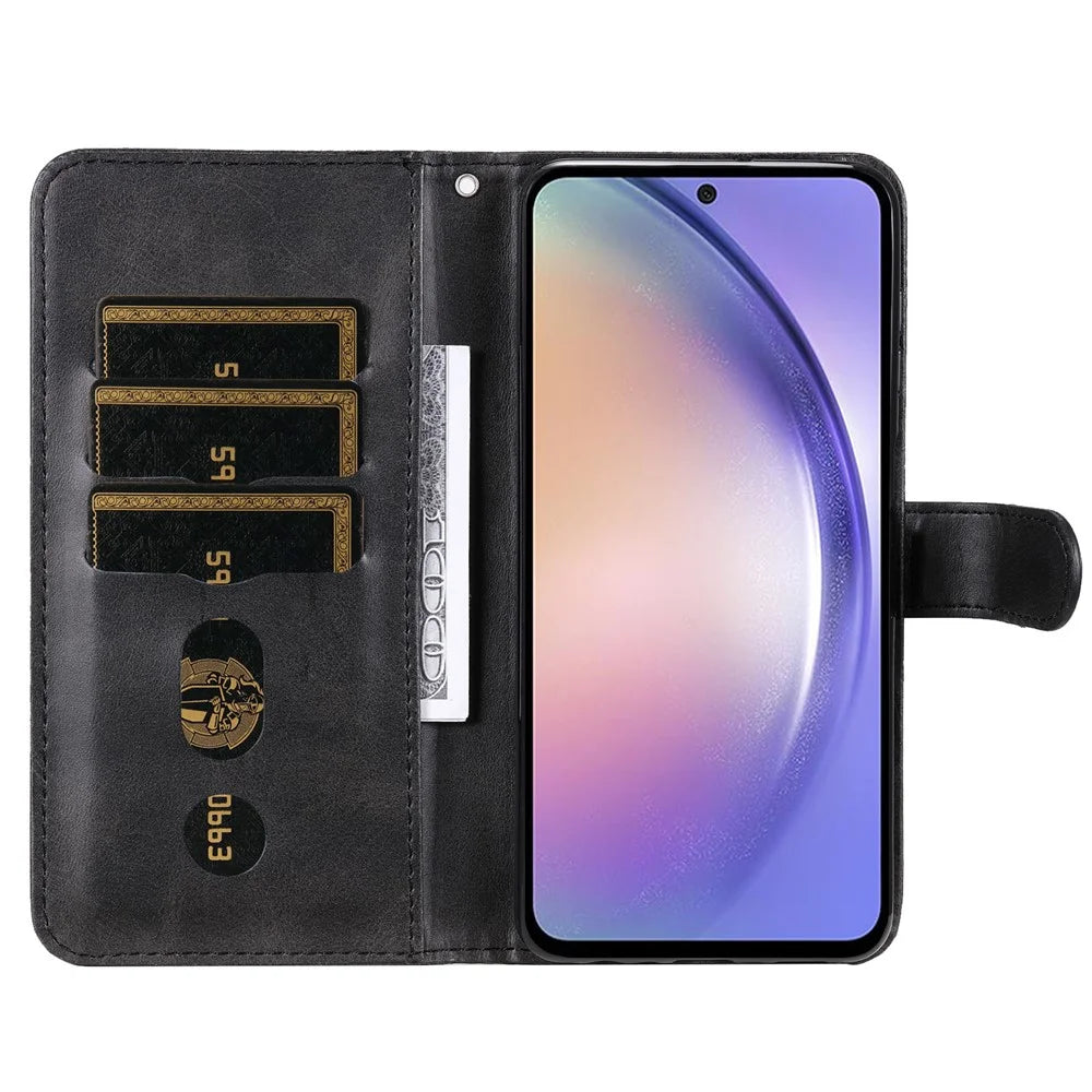 For Samsung Galaxy M54 5G / F54 5G PU Leather Zipper Pocket Phone Case Calf Texture Wallet Stand Cover - Black - 2