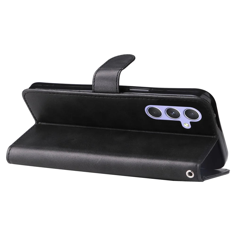 For Samsung Galaxy M54 5G / F54 5G PU Leather Zipper Pocket Phone Case Calf Texture Wallet Stand Cover - Black - 3
