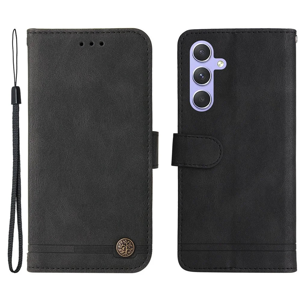 For Samsung Galaxy M54 5G / F54 5G Leather Wallet Cases Skin Touch Phone Cover Stand with Strap - Black - 1