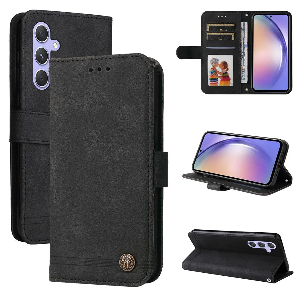 For Samsung Galaxy M54 5G / F54 5G Leather Wallet Cases Skin Touch Phone Cover Stand with Strap - Black - 6