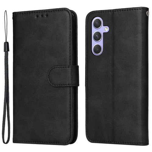 For Samsung Galaxy M54 5G / F54 5G Flip Protective Phone Cover PU Leather Calf Texture Stand Wallet Case - Black - 1