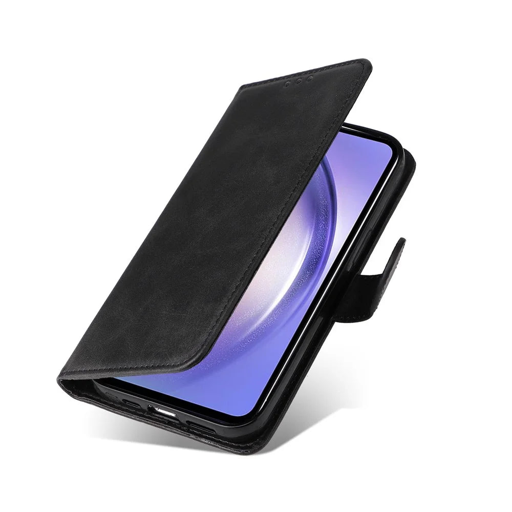 For Samsung Galaxy M54 5G / F54 5G Flip Protective Phone Cover PU Leather Calf Texture Stand Wallet Case - Black - 5