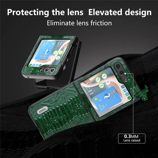 ABEEL For Samsung Galaxy Z Flip5 5G Crocodile Texture Slim Case Genuine Cow Leather + PC Folding Phone Cover - Green - 2