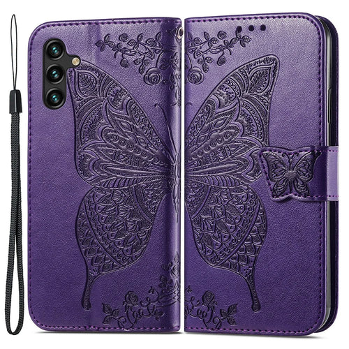 For Samsung Galaxy A24 4G (162.1 x 77.6 x 8.3mm) Stand Wallet Case PU Leather Butterfly Imprinted Flip Phone Cover - Purple - 1
