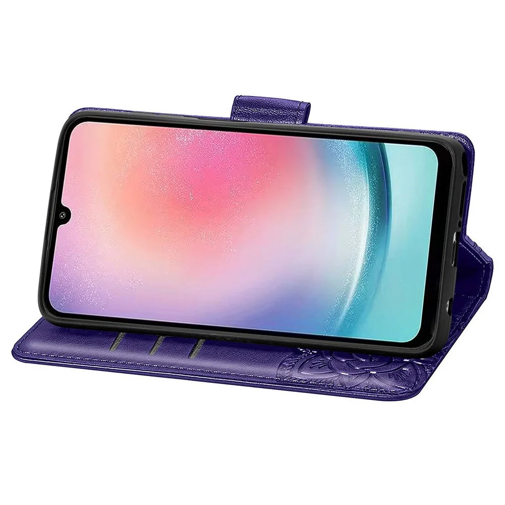 For Samsung Galaxy A24 4G (162.1 x 77.6 x 8.3mm) Stand Wallet Case PU Leather Butterfly Imprinted Flip Phone Cover - Purple - 3