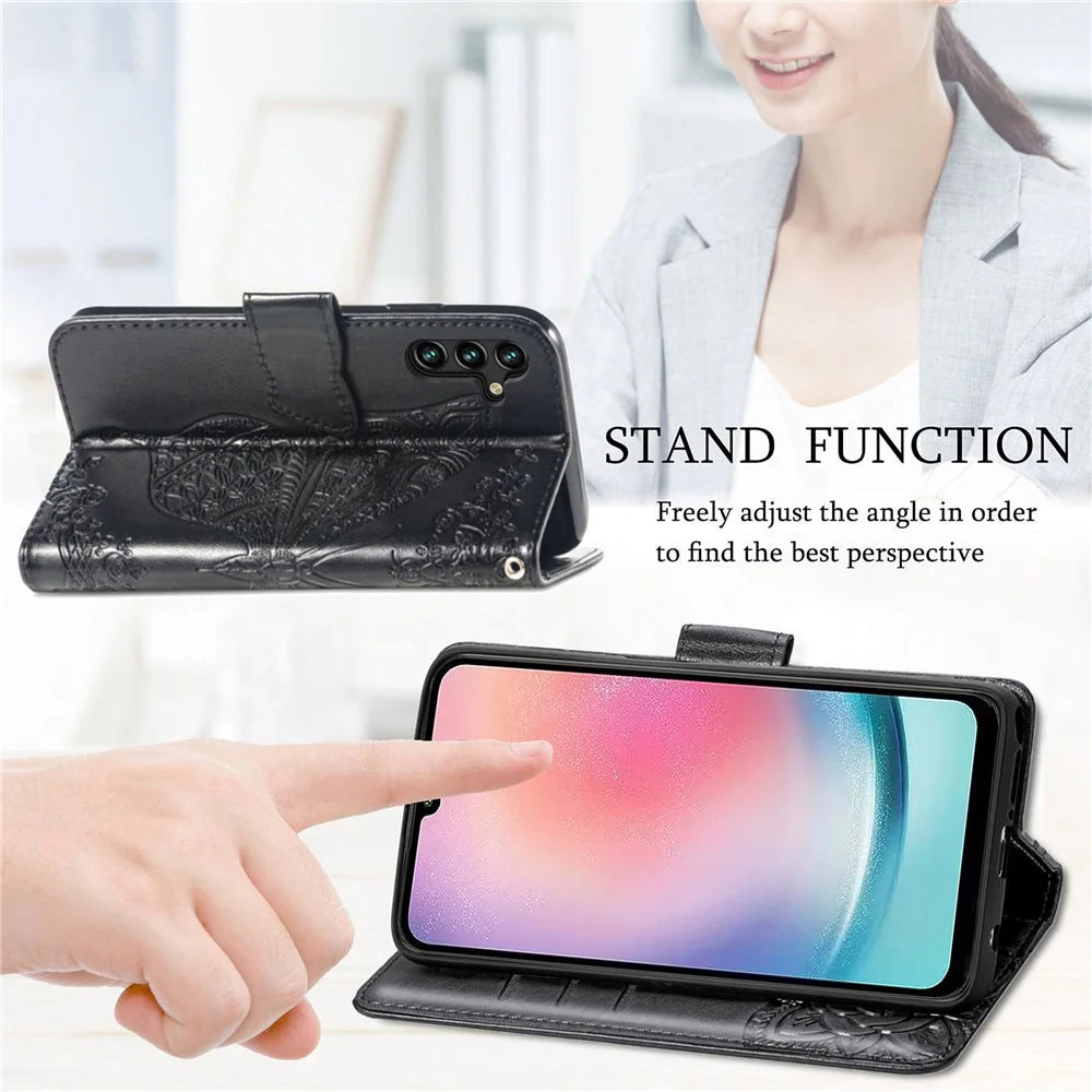 For Samsung Galaxy A24 4G (162.1 x 77.6 x 8.3mm) Stand Wallet Case PU Leather Butterfly Imprinted Flip Phone Cover - Purple - 4