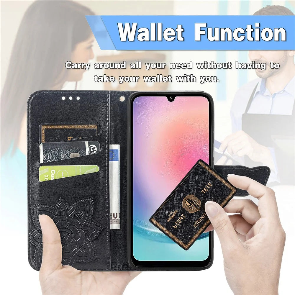 For Samsung Galaxy A24 4G (162.1 x 77.6 x 8.3mm) Stand Wallet Case PU Leather Butterfly Imprinted Flip Phone Cover - Purple - 5
