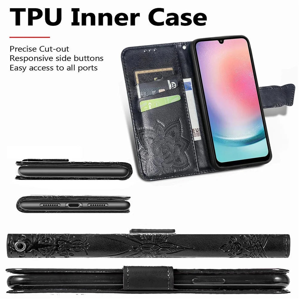 For Samsung Galaxy A24 4G (162.1 x 77.6 x 8.3mm) Stand Wallet Case PU Leather Butterfly Imprinted Flip Phone Cover - Purple - 6