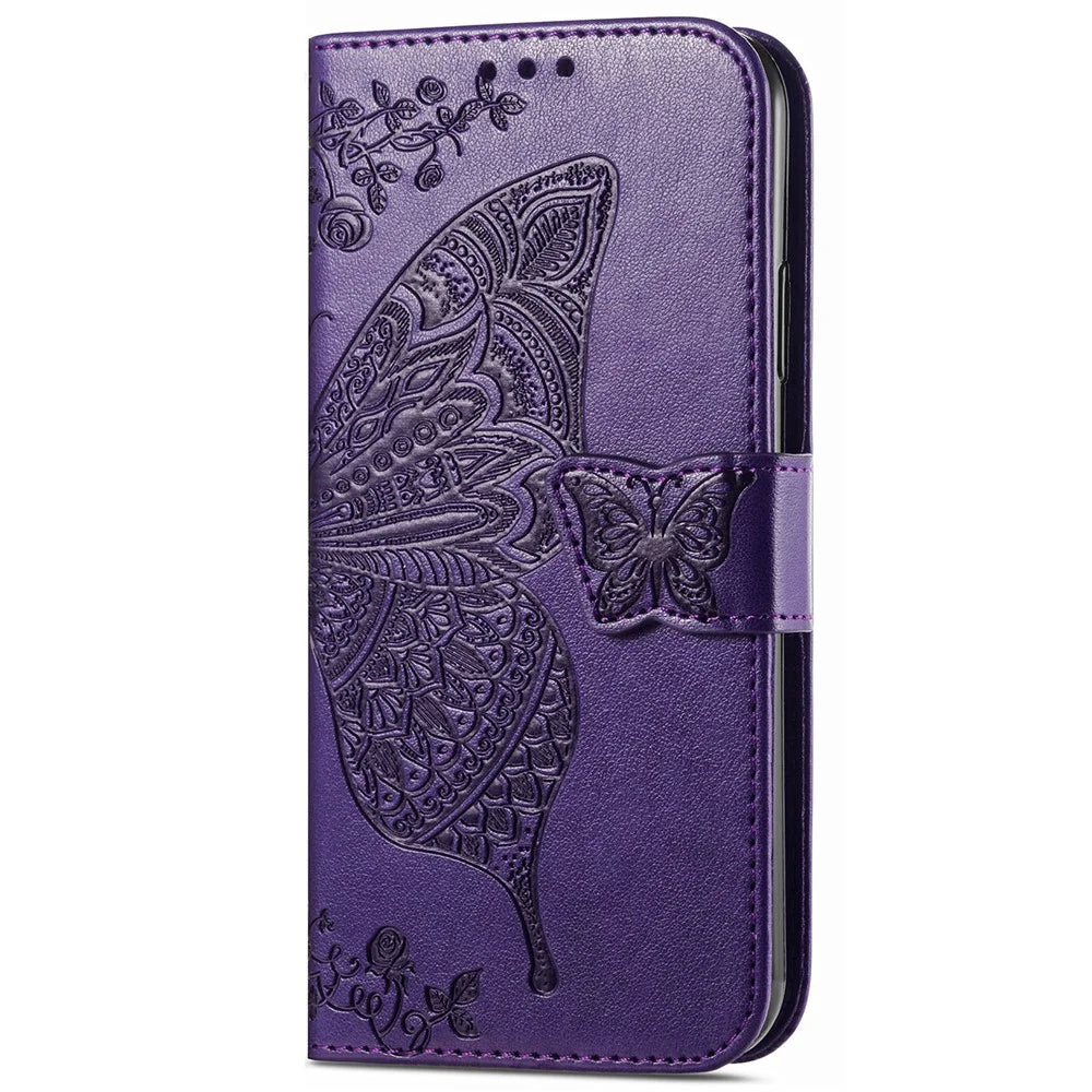 For Samsung Galaxy A24 4G (162.1 x 77.6 x 8.3mm) Stand Wallet Case PU Leather Butterfly Imprinted Flip Phone Cover - Purple - 7