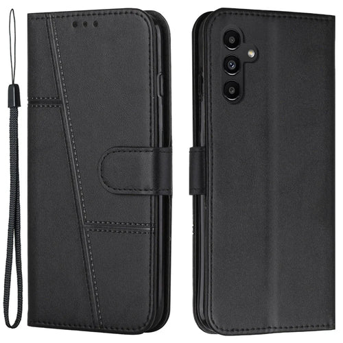For Samsung Galaxy M14 5G PU Leather Smartphone Case Magnetic Clasp Cell Phone Wallet Stand Cover - Black - 1