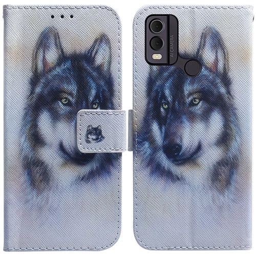 Anti-Drop PU Leather Flip Cover for Nokia C22 Pattern Printing Wallet Phone Case - Wolf - 1