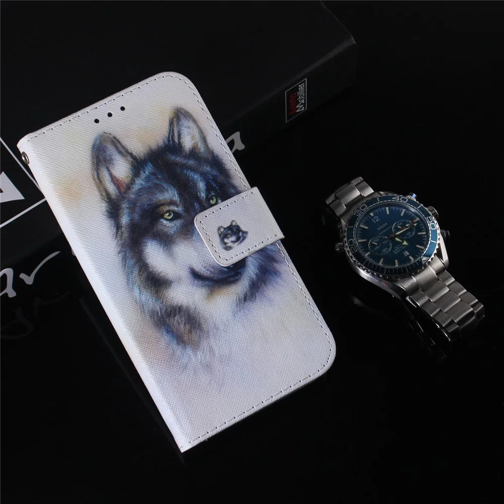 Anti-Drop PU Leather Flip Cover for Nokia C22 Pattern Printing Wallet Phone Case - Wolf - 6