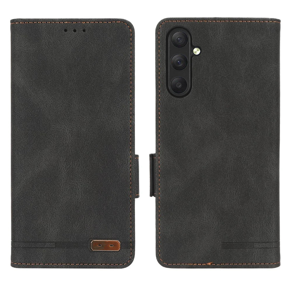 For Samsung Galaxy M54 5G / F54 5G Wallet Phone Case Hardware Decor PU Leather Cover with Stand - Black - 1