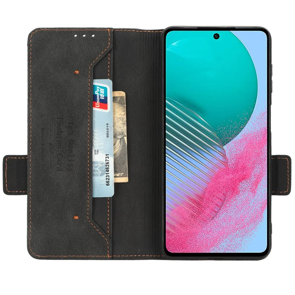 For Samsung Galaxy M54 5G / F54 5G Wallet Phone Case Hardware Decor PU Leather Cover with Stand - Black - 3
