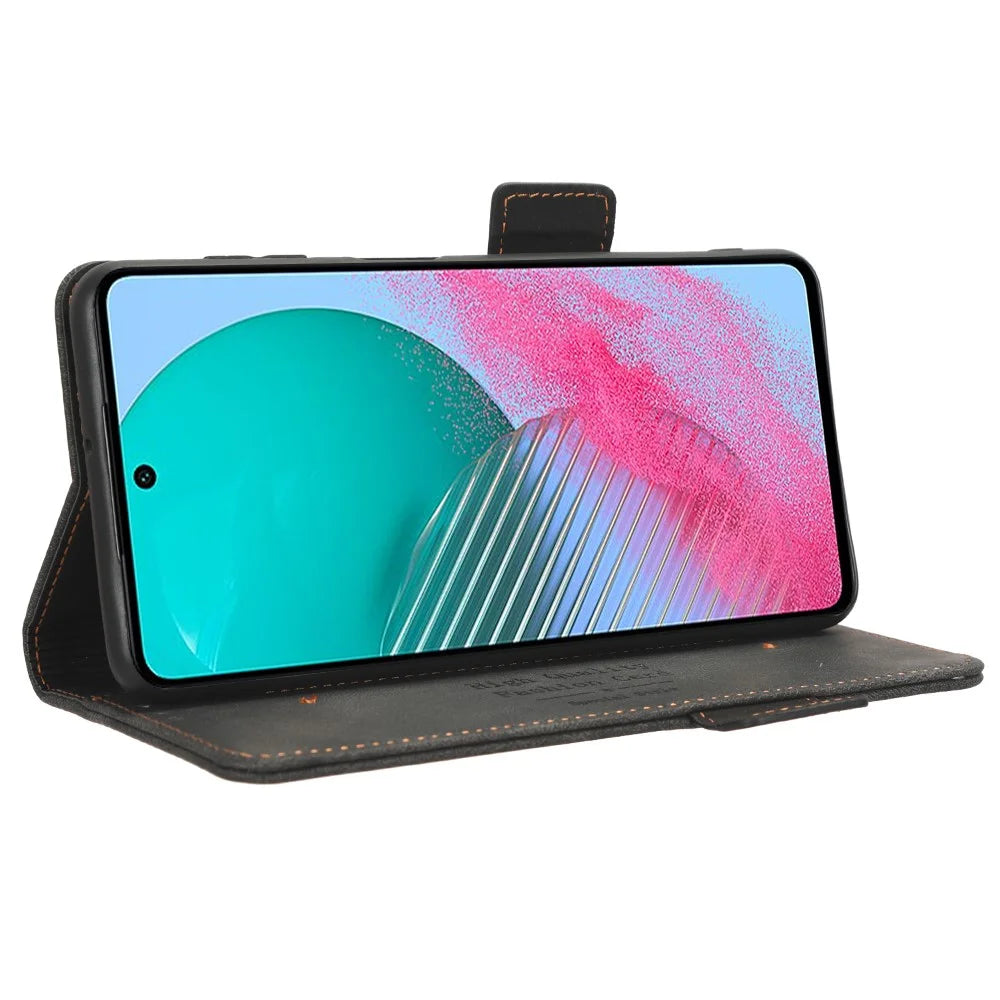 For Samsung Galaxy M54 5G / F54 5G Wallet Phone Case Hardware Decor PU Leather Cover with Stand - Black - 4