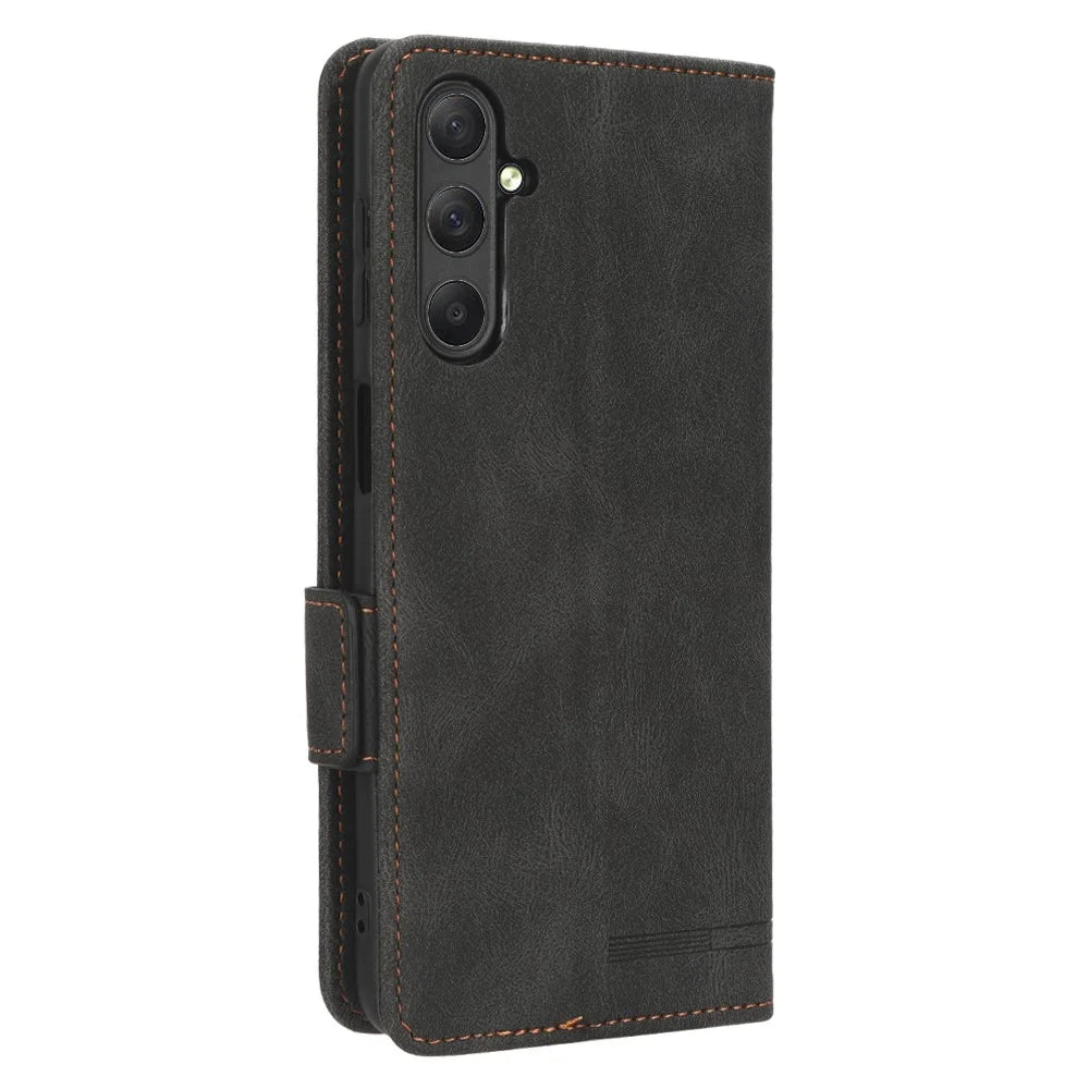 For Samsung Galaxy M54 5G / F54 5G Wallet Phone Case Hardware Decor PU Leather Cover with Stand - Black - 5