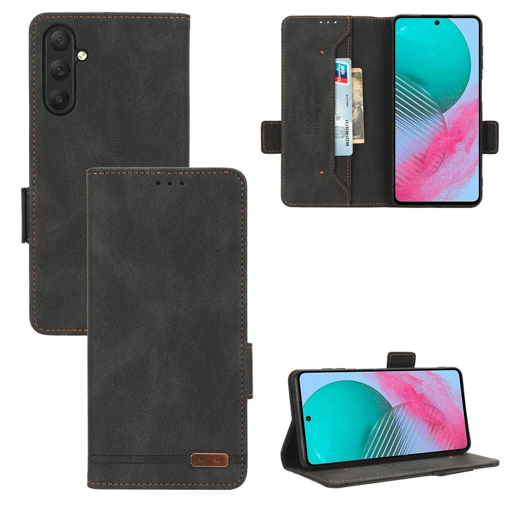 For Samsung Galaxy M54 5G / F54 5G Wallet Phone Case Hardware Decor PU Leather Cover with Stand - Black - 7