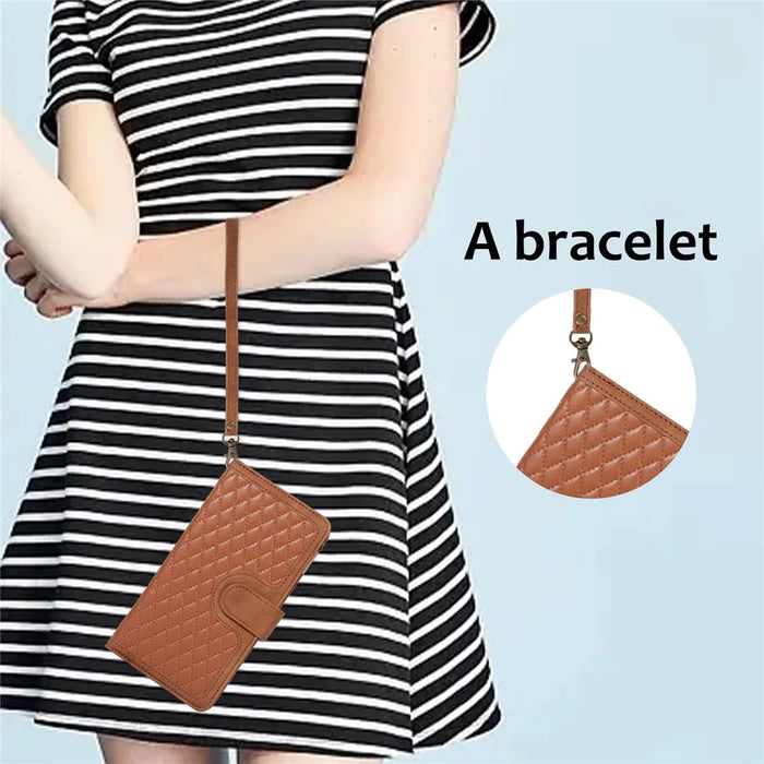 For Samsung Galaxy A13 5G / A13 4G PU Leather Zipper Pocket Wallet Shell 9 Card Slots Rhombus Imprint Stand Phone Case - Brown - 7