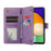 For Samsung Galaxy A23 4G / A23 5G (Global Version) Zipper Pocket Phone Case Imprinted Leather Wallet Stand Cover with 9 Card Slots - Purple - 5
