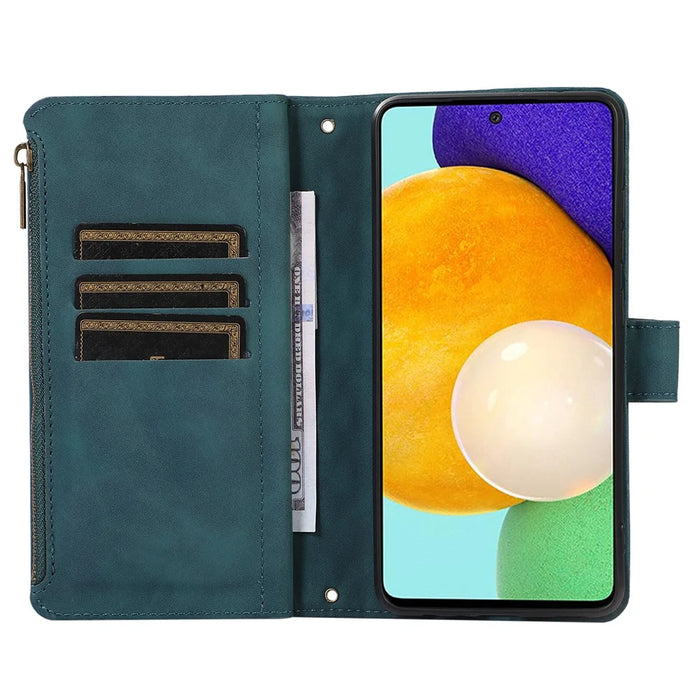 For Samsung Galaxy A32 5G / M32 5G Rhombus Design Zipper Pocket Leather Phone Case  9 Card Slots Wallet Stand Cover - Green - 2