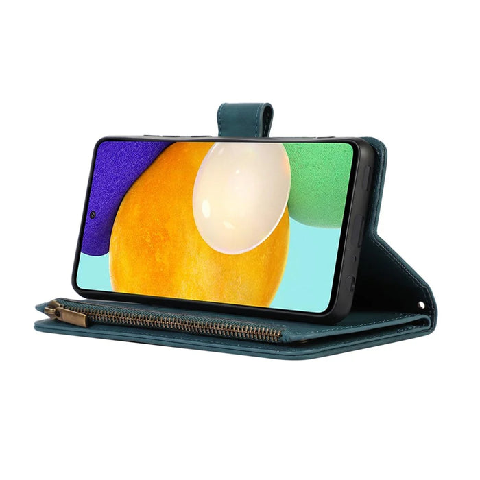 For Samsung Galaxy A32 5G / M32 5G Rhombus Design Zipper Pocket Leather Phone Case  9 Card Slots Wallet Stand Cover - Green - 3